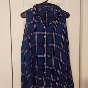 Cold shoulder plaid top